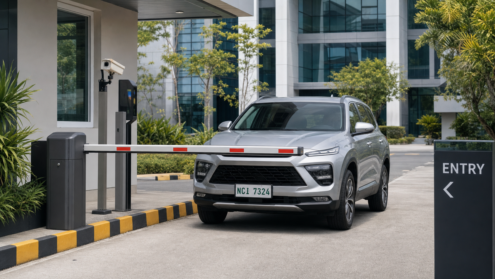 Parking entrance with a barrier in the Philippines
