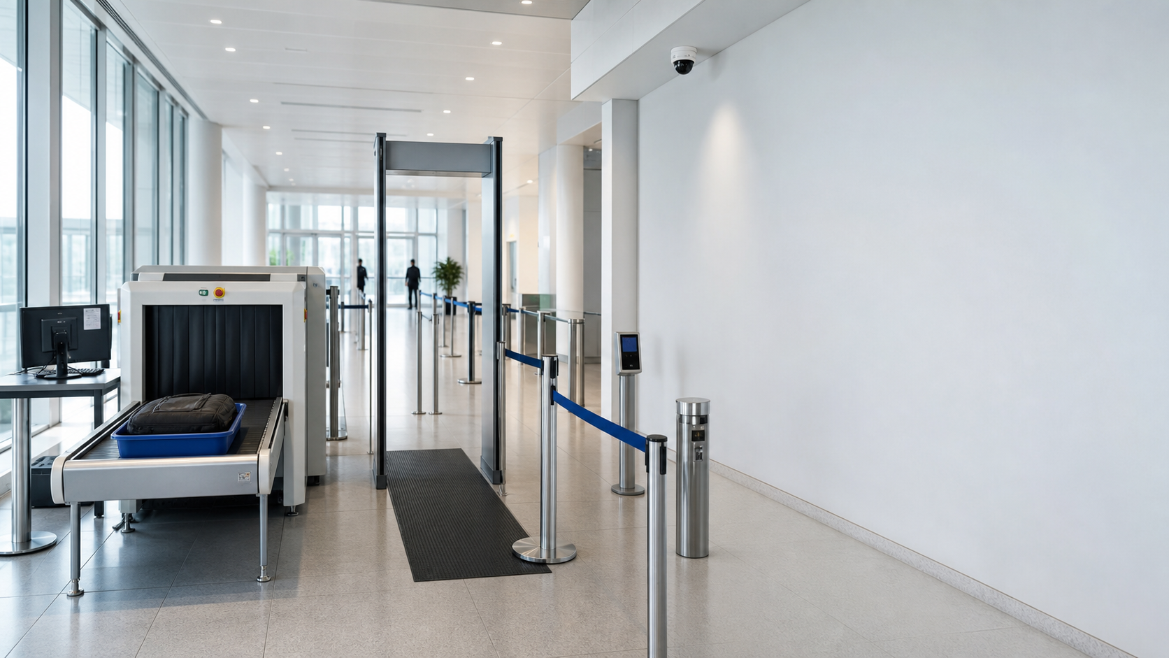 X-ray screening lane and walk-through metal detector